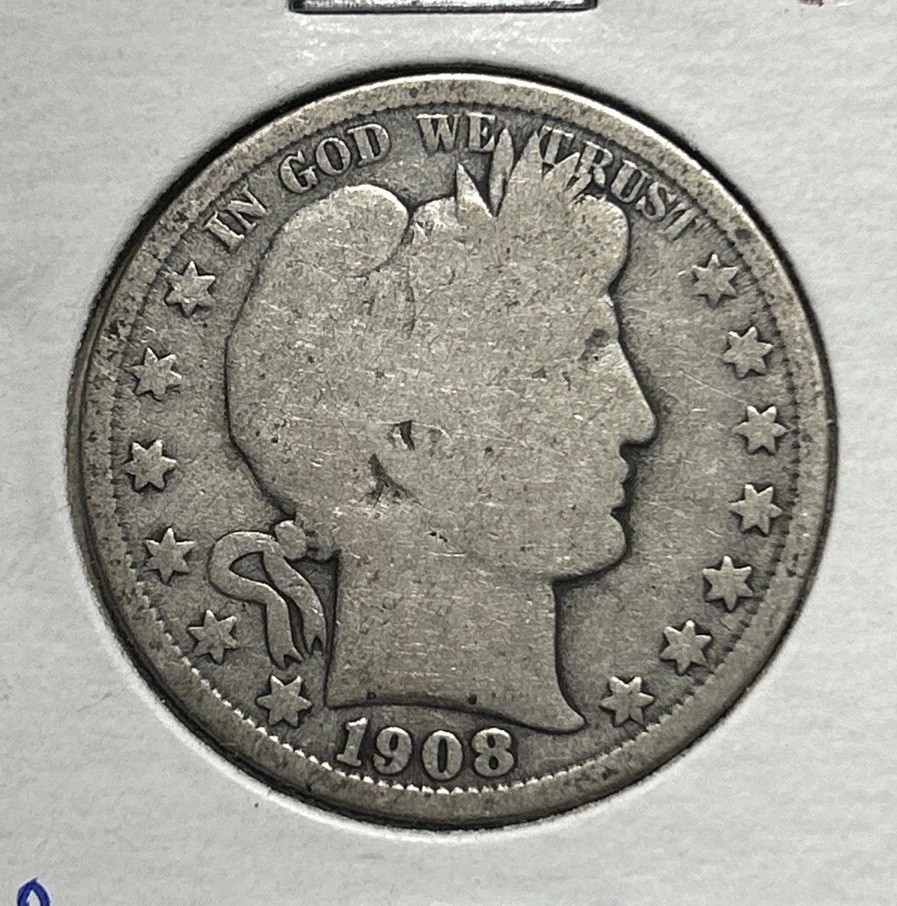 1908 O Silver Half Dollar, Barber Head, nice circulated half
