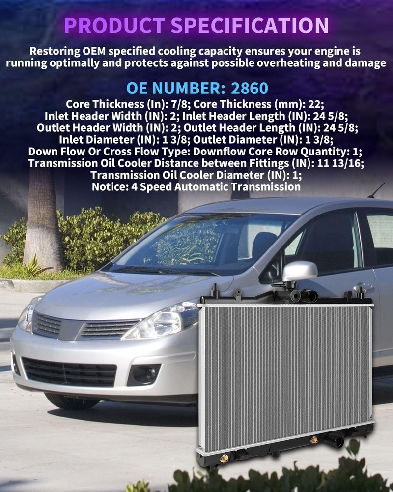 Aluminum Radiator for Versa 1.8L 2007-2012 Replace 2981