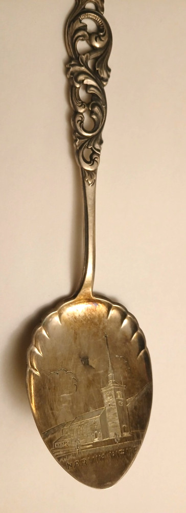 VINTAGE NORWAY MADE 830 SILVER "NARVIK KIRKE" SPOON.