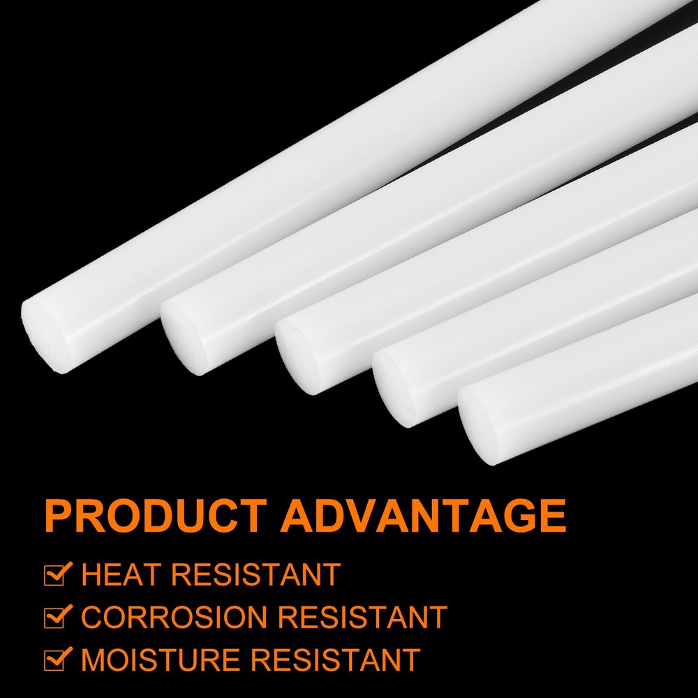 5Pcs White Plastic Rods 12 x 406mm ABS Round Stick Round Solid Bar DIY Model
