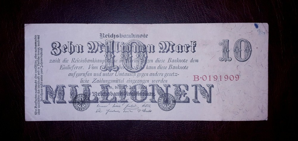 Germany "Weimar hyperinflation" 10 mln mark banknote,1923year(normal condition)