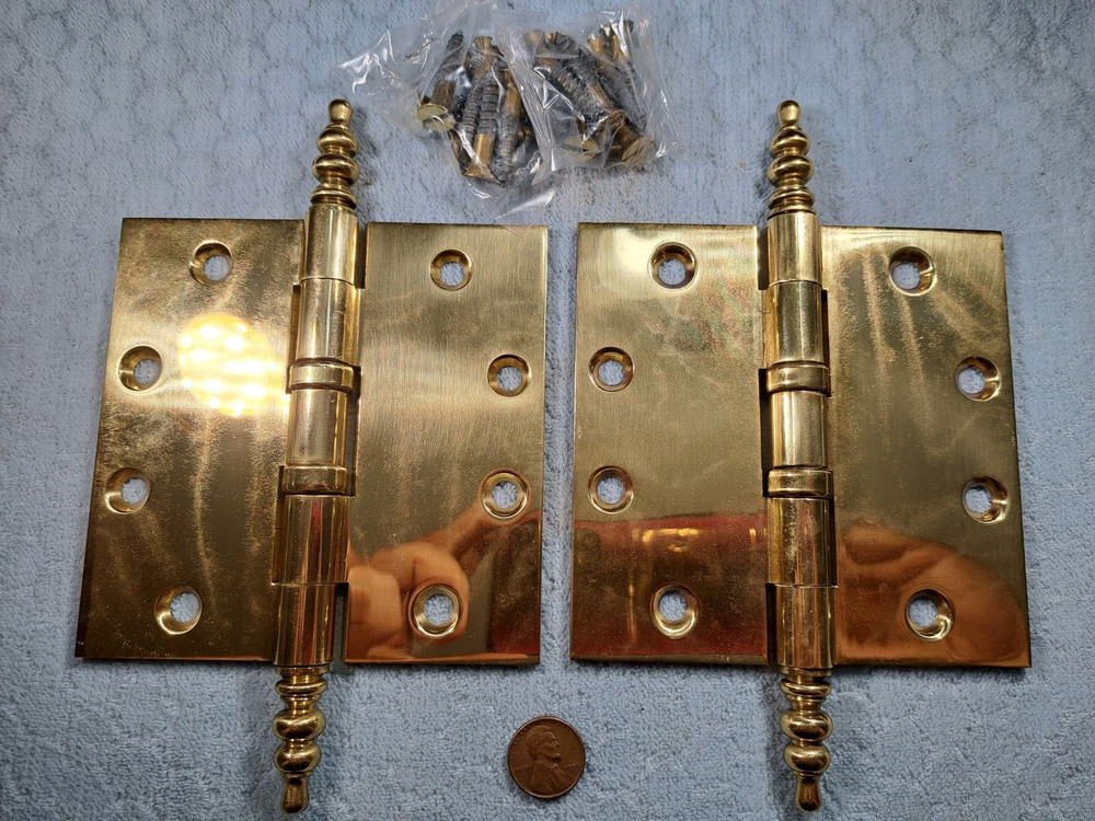4-1/2 x 4-1/2 Brass Steeple Hinges NOS