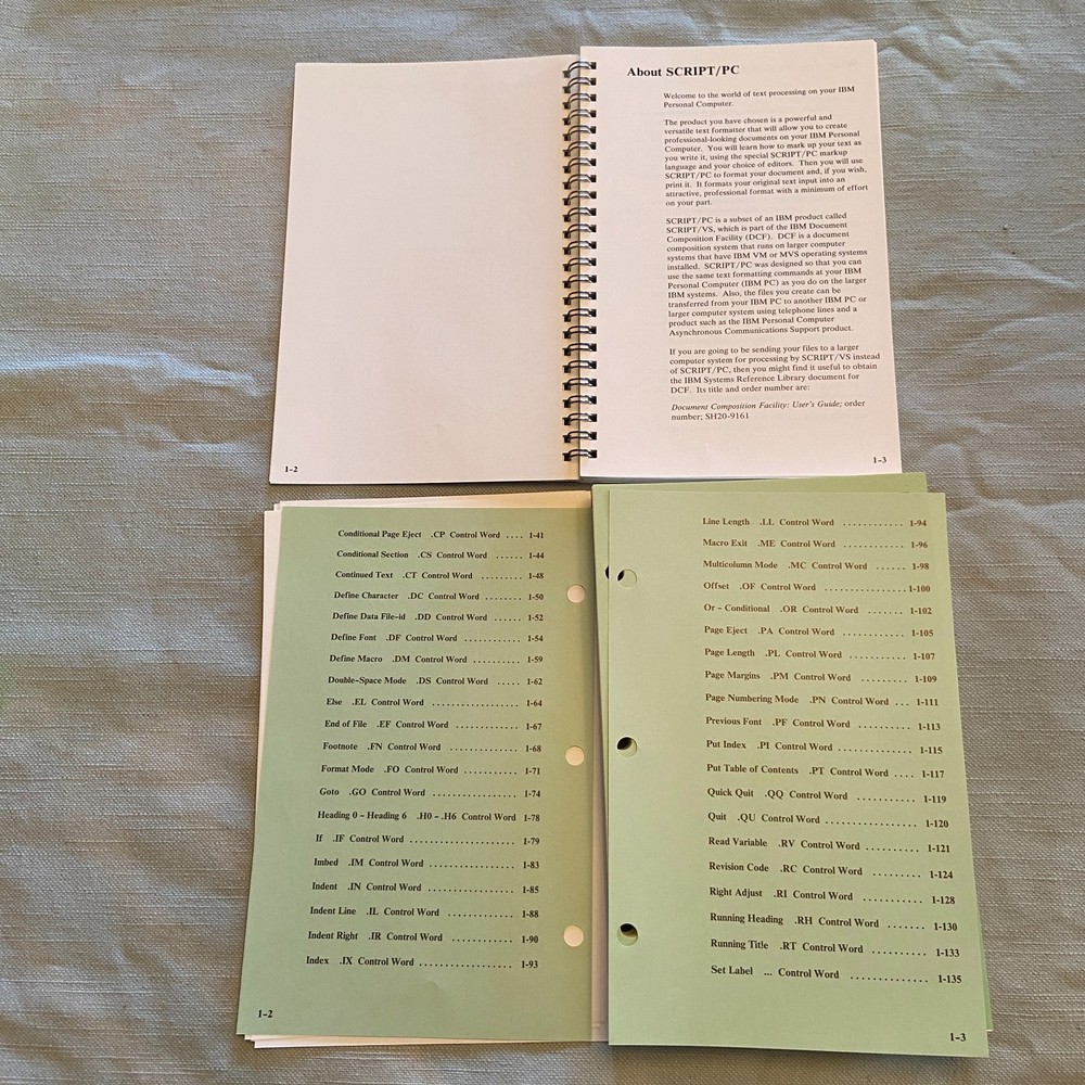 IBM Software Script/PC Book 1 2 3 1st Edition 1984 How To Quick Reference Manual