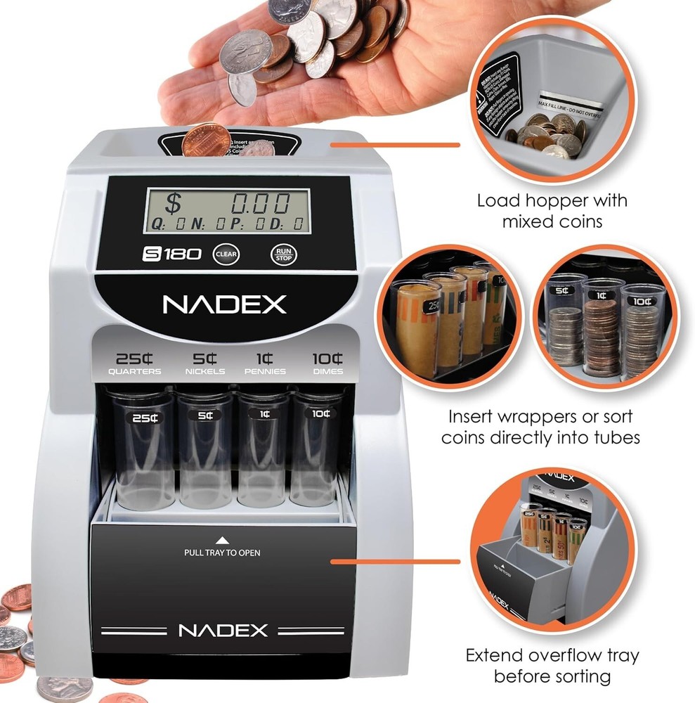 Digital Coin Counter, Sorter, Wrapper S180 Automatic Sorts and Counts