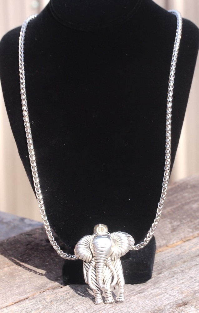 Ex-Large Silver Tone Elephant Necklace