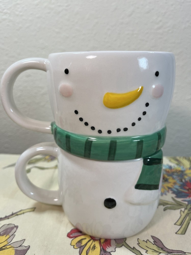 snowman stackable mugs 2 pcs set winter