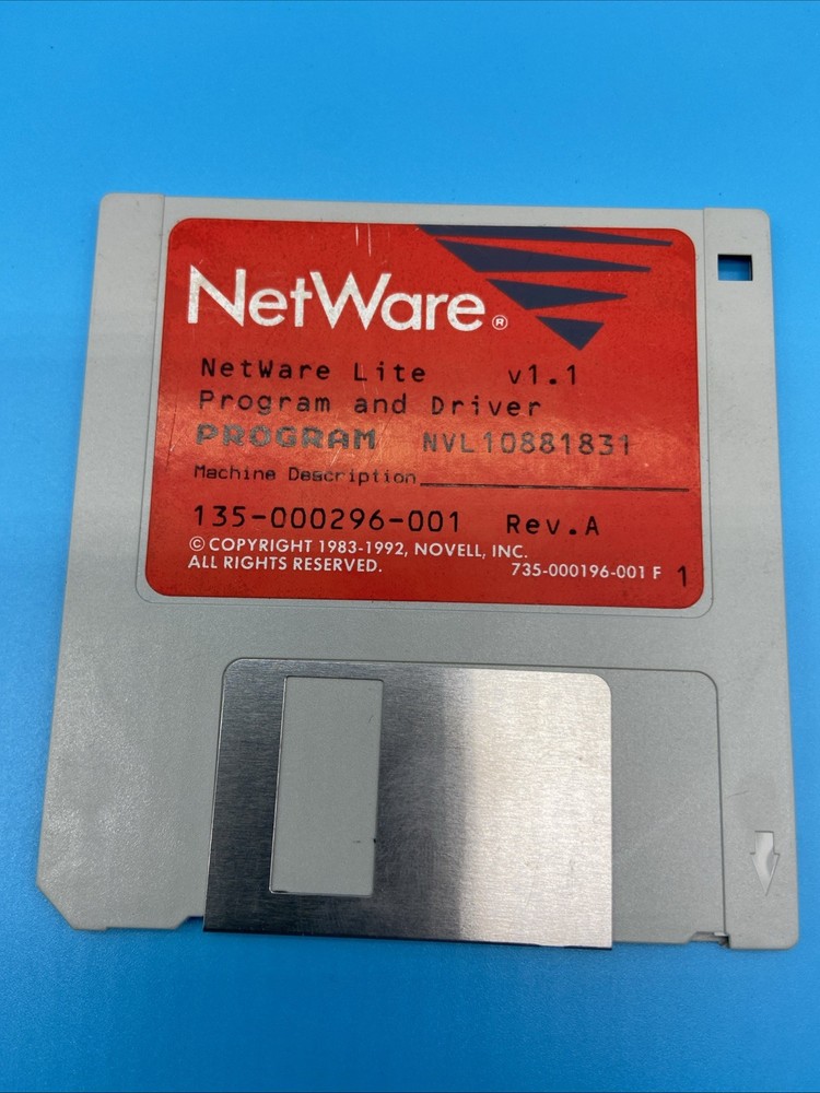 Vintage Novell NetWare Lite v1.1 Floppy Disk 3.5" Program & Driver - Untested
