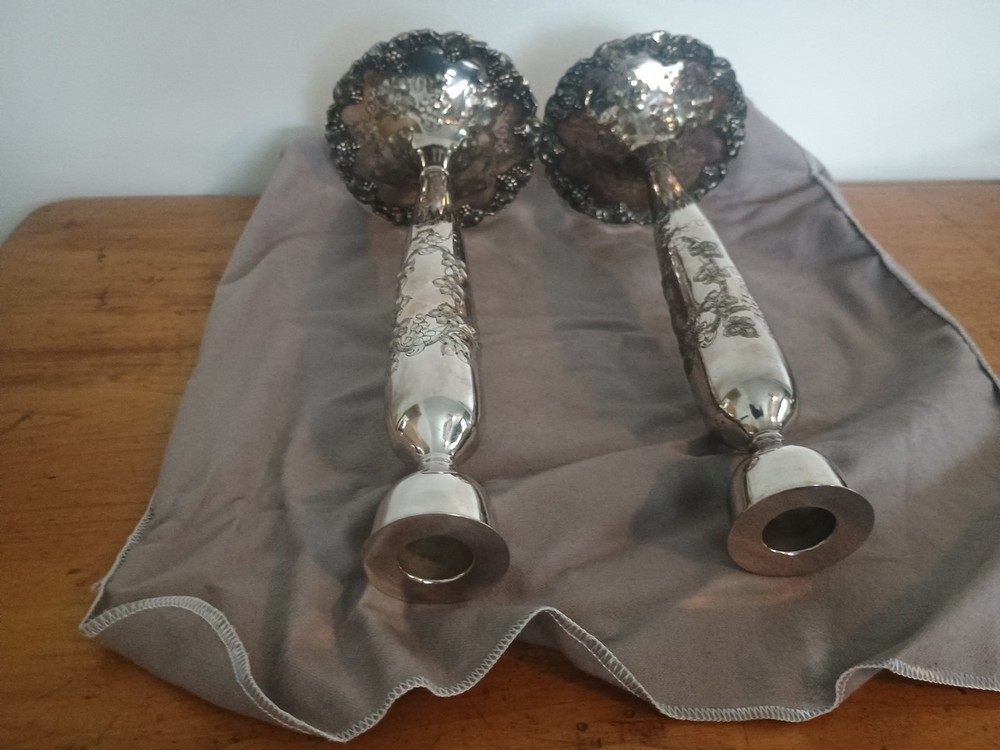 Vintage Webster Silverplate Candlesticks, Grape Pattern 11 1/4" Tall