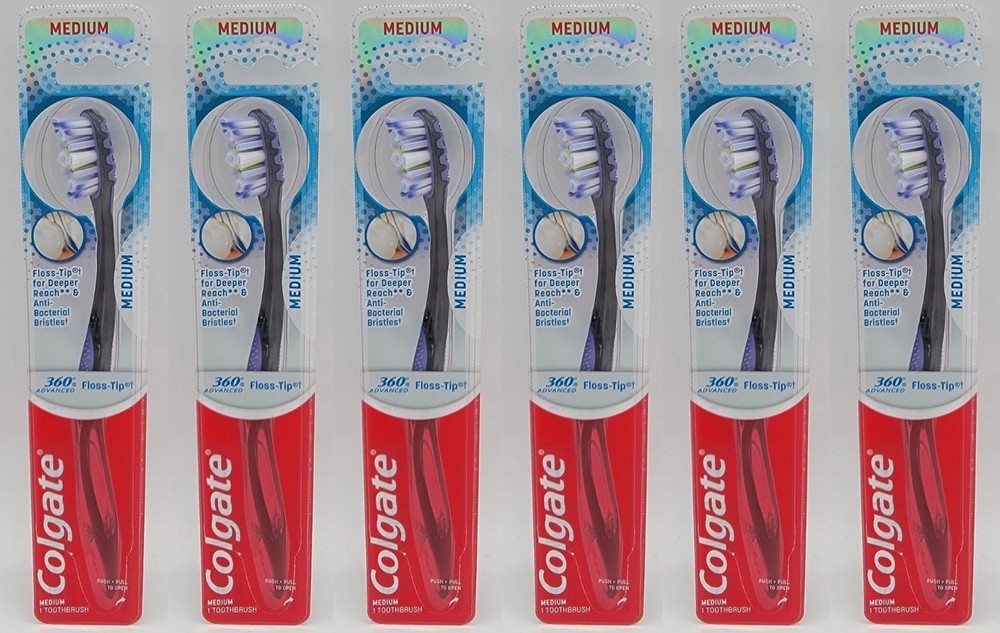 6 Pack- Colgate 360 Medium Toothbrushes, *ASST COLORS*