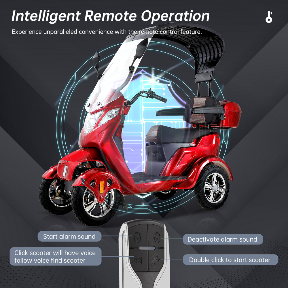 4 Wheels Powered Mobility Scooters 800W 60V20A with Canopy & Windshield
