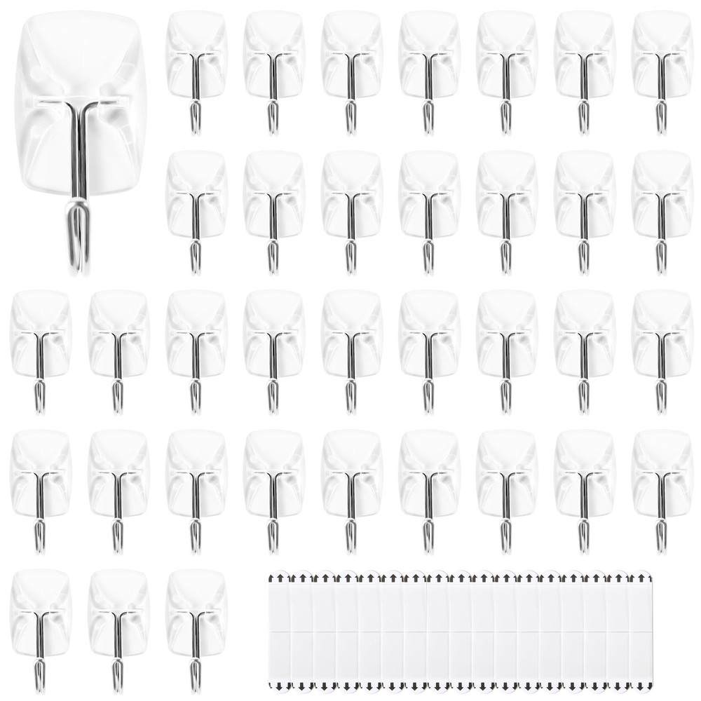 36 Small Hooks with 40 Removable Strips, Clear Wire Hanger Toggle Hooks, Adhe...