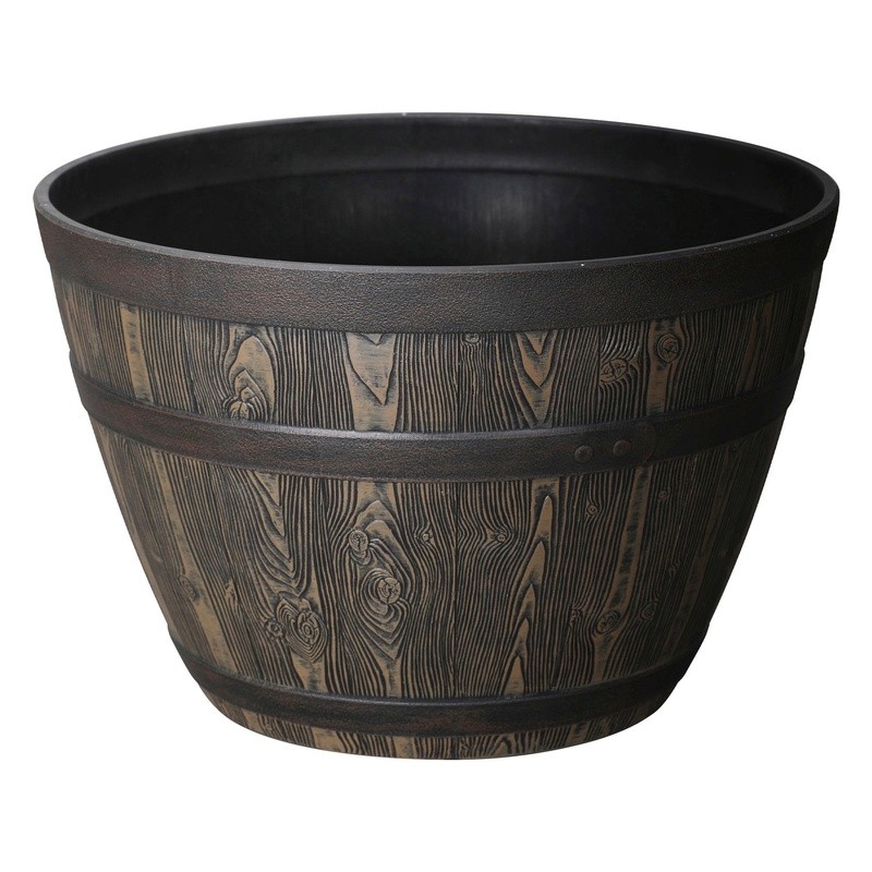 Rustic Whiskey Barrel Planter Recycled Plastic Drainage UV Resistant Lightweight