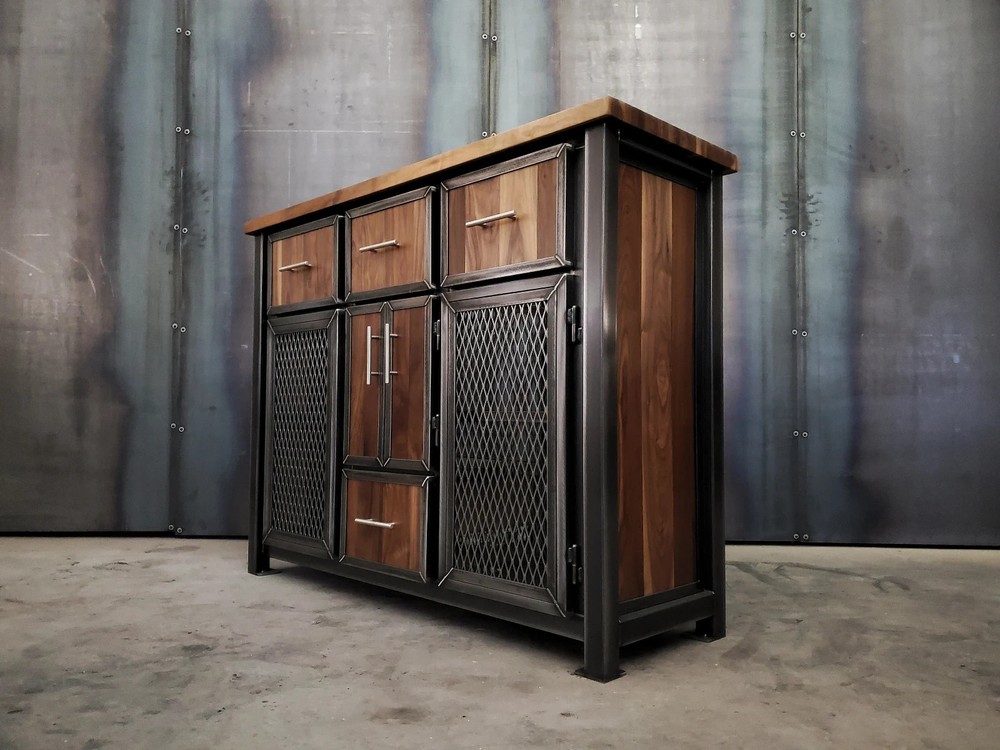 Modern Industrial Media Console on Casters