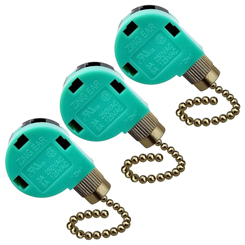 3 Pack Ceiling Fan Switch 3 Speed 4 Wire ZE-268S6 Fan Pull Chain Switch8457