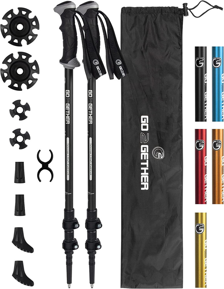 Aluminum Trekking Poles - Quick Adjustable Locks, Comfort Handle, Padded Strap,