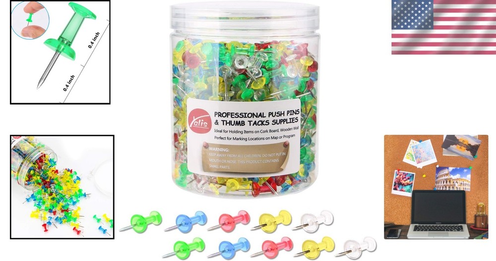 Push Pins 600 Count Clear Multicolored