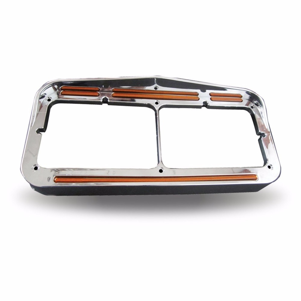 Flatline Dual Rectangular Headlight Bezel with 50 LEDs in Amber with Clear Lens