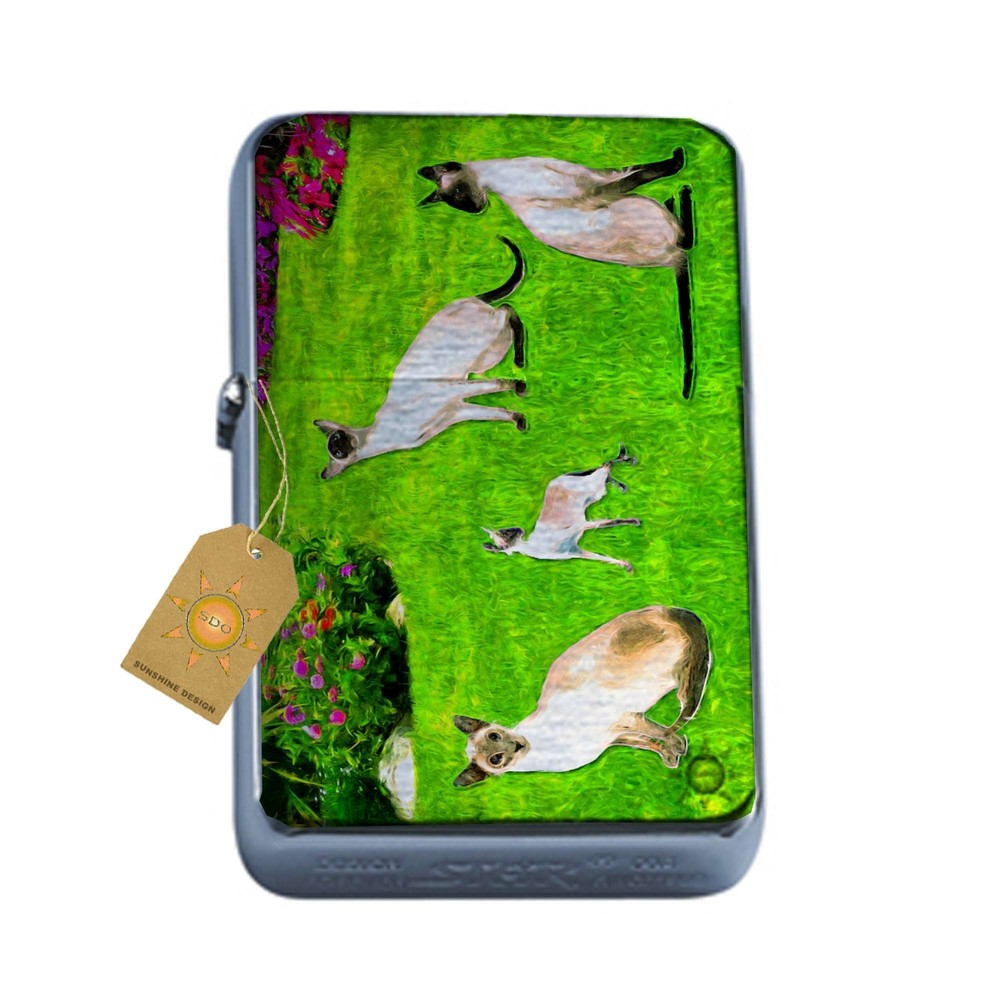 Siamese Garden Kitties Pocket Lighter Silver Refillable
