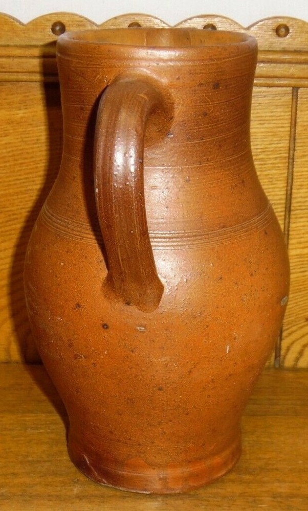 Old Deerx Belgium Redware / Stoneware PItcher - 9"