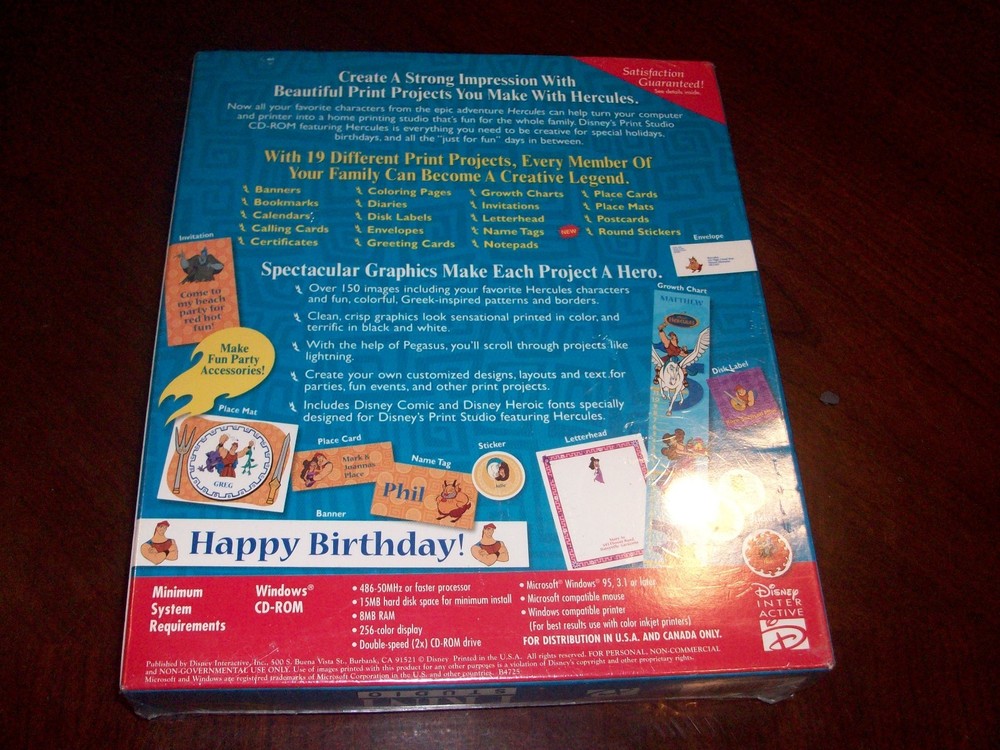 Disney Print Studio Hercules Windows 95 Software for Creating Banners and Diaries