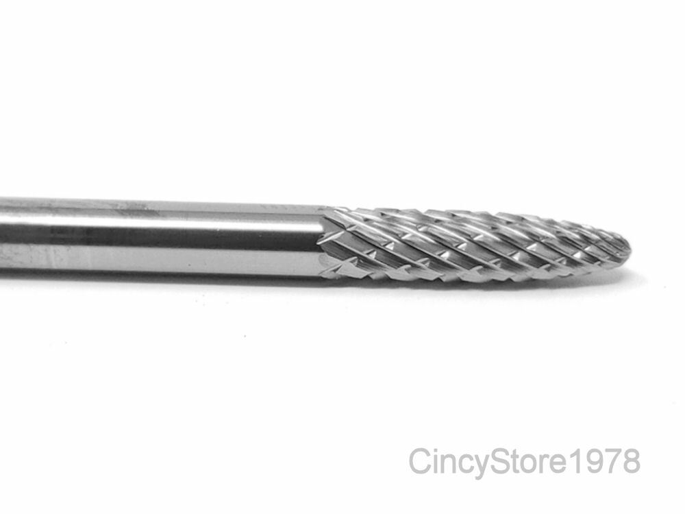 SF42D Tree Shape SOLID Carbide Burr Bur Cutting Tool Die Grinder Bit 1/8"