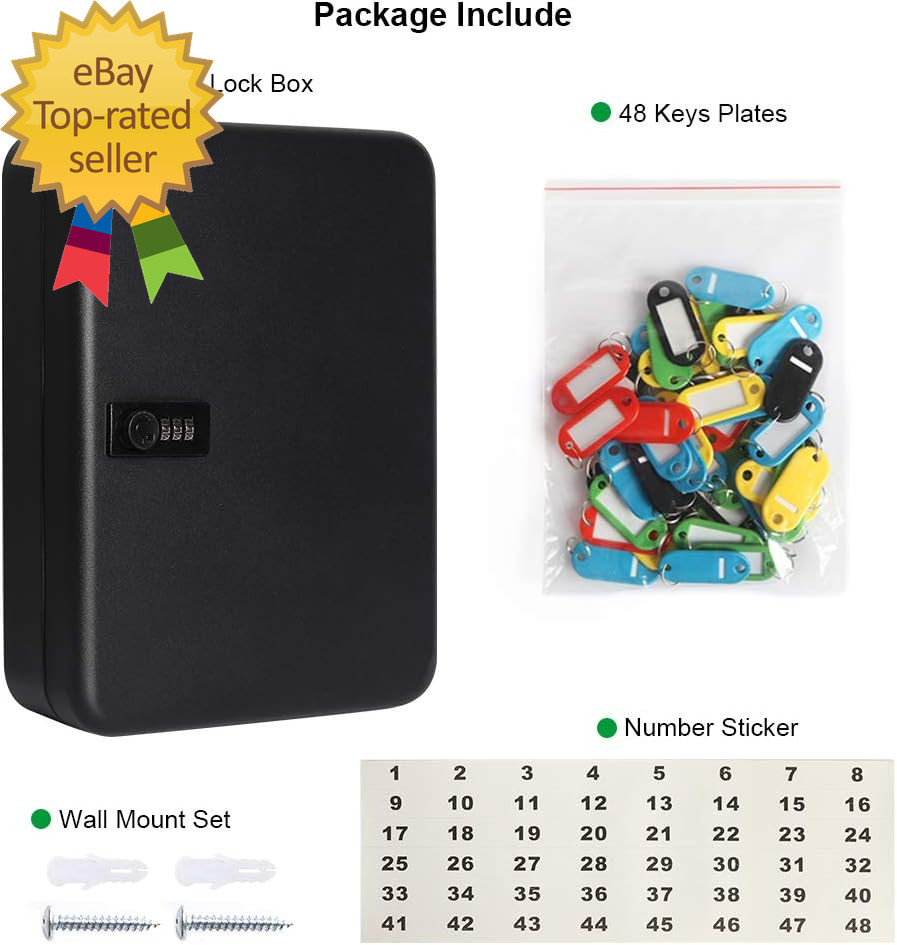 Wall Mount Key Storage Box with Code, Locking Key Cabinet Security, 48 Key Hooks