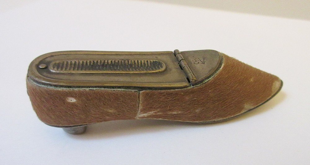 Antique Figural Shoe Vesta Pony Fur