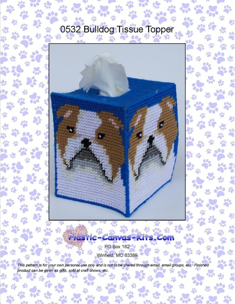 Old English Bulldog Tissue Topper-Plastic Canvas Pattern or Kit