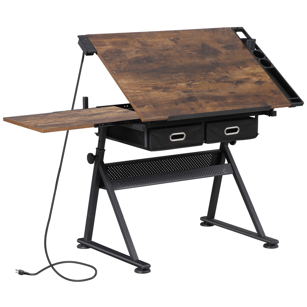 Adjustable Artist Table Tilted Tabletop w/Drafting Stool & Storage Drawer Retro