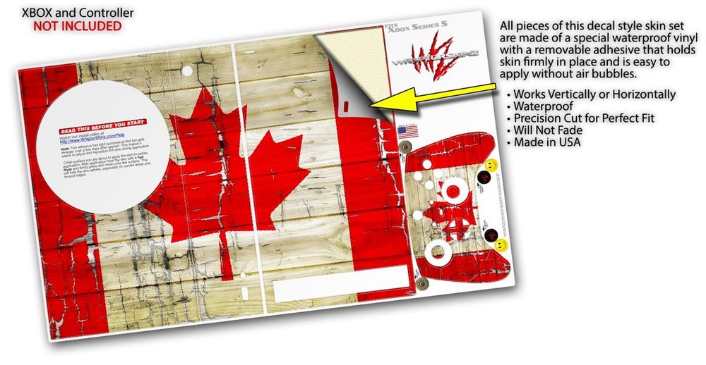 Skin Wrap for XBOX Series S Console Controller Painted Cracked Canada Flag