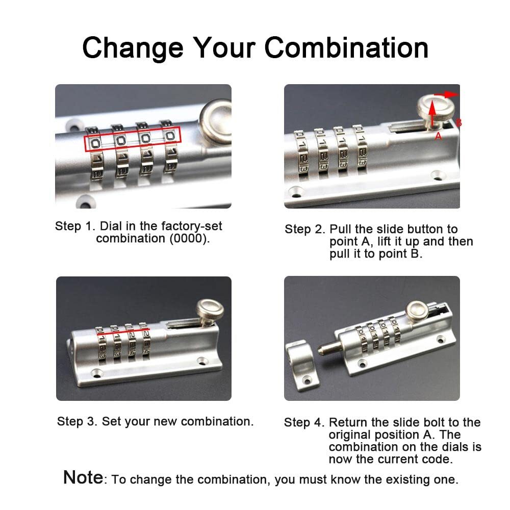 Sliding Combination Bolt Combi Bolt Latch Keyless Combination Bolt 4 Digit Pi...