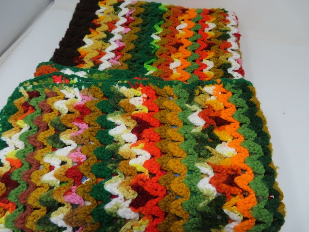 Handmade Crocheted Afghan 48" by 60" Sofa Throw Multi Color Soft Stretchy