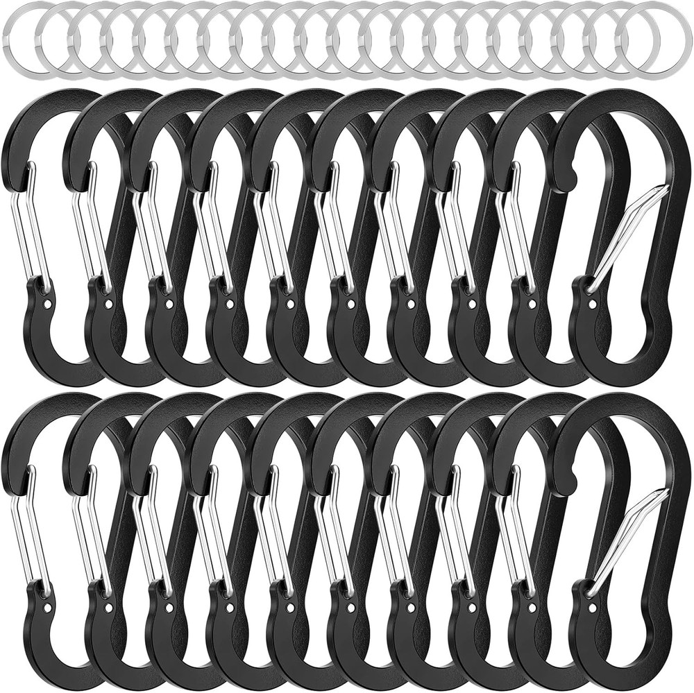 20pc Small 2" Carabiner Clips D-Ring Keychain Spring Snap Hook Black