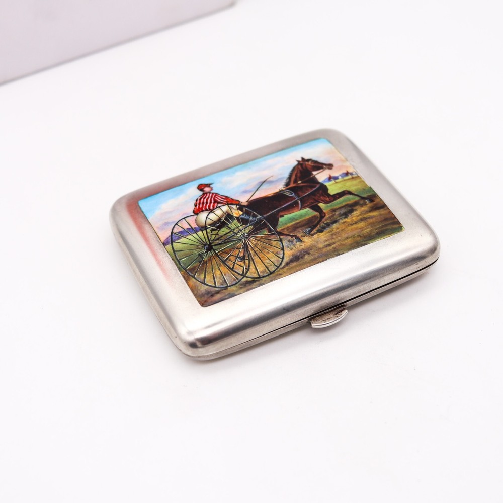 Edwardian 1905 German Enameled Cigarette Case Box In .800 Silver
