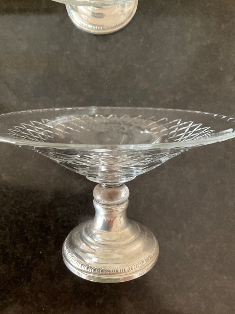 Crystal Candy or Compote Dish With Weighted Sterling Silver Base