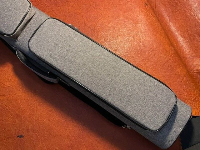 TNT 3x5 Grey Nylon Pool Cue Case. Blue interior. Back Pack Straps.