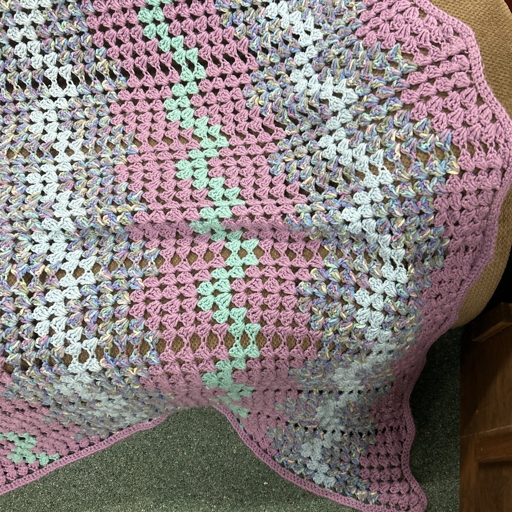 Grannycore Large Crochet Afghan Multi Colored Blanket/Bedspread/Throw 72”X 81”