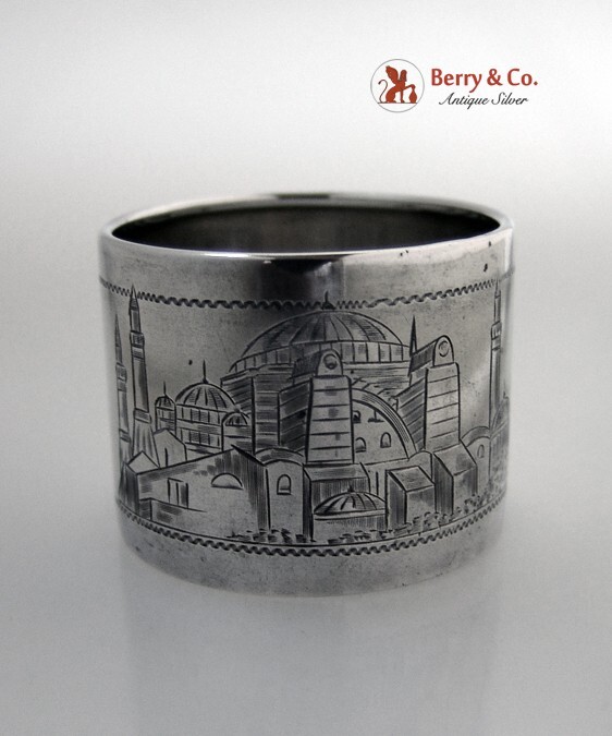 German Architectural Napkin Ring 800 Silver 1900
