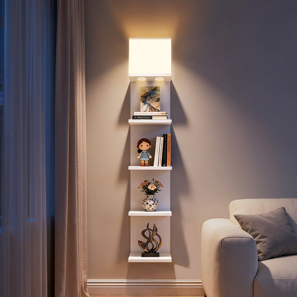 5 Tier Wall Shelf Unit with Light, Lack Wall Shelf, Modern Vertical Floating ...