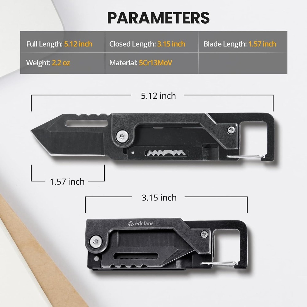 Keyring knife, clip-on multi-tool, short knife with keyring,