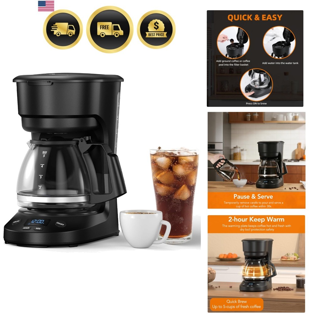 Compact 5-Cup Programmable Drip Coffee Maker — the essential coffee machine w...