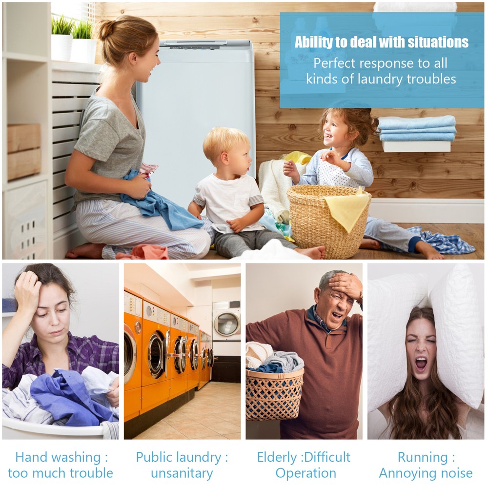 Full-Automatic Washing Machine Portable Compact Laundry Washer Spin 8.8 lbs