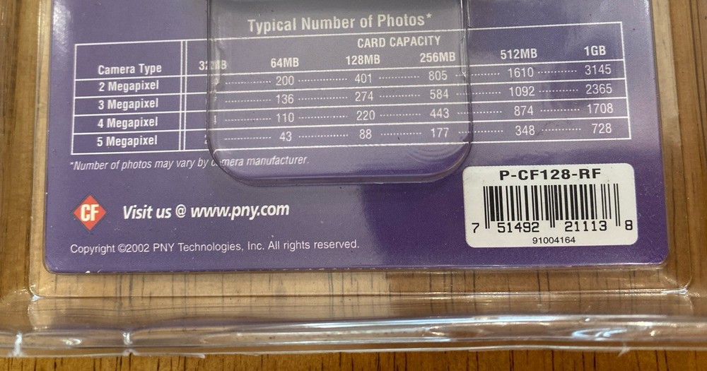 PNY Technologies 128MB Compact Flash Memory Card 2002 For Camera