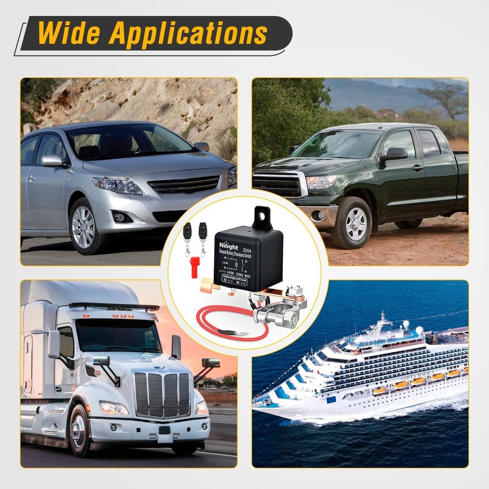 Nilight Remote Battery Disconnect Switch 12V 200A Car Control