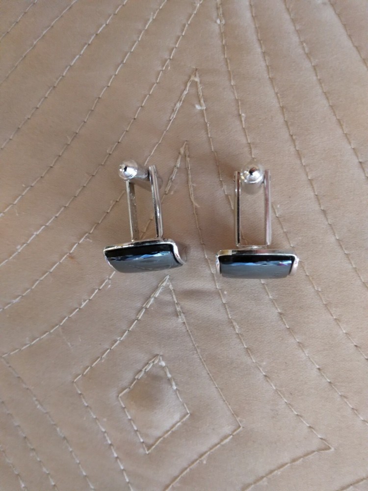 Vintage Silvertone Black Onyx Cufflinks