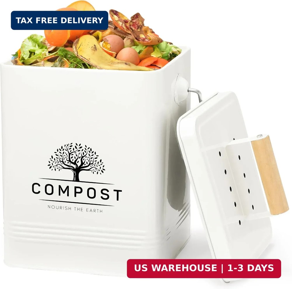 Kitchen Compost Bin, 1.7 Gallon Countertop Compost Bin with Lid, Indoor Compost