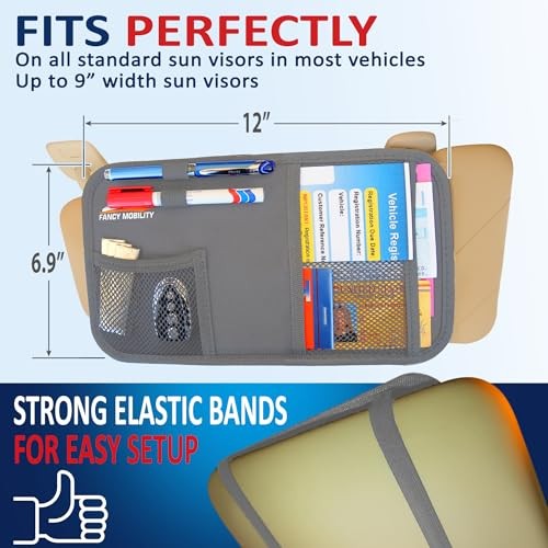 Car Sun Visor Organizer - Auto Document and Small Storage Holder 1 Pack (Gray)