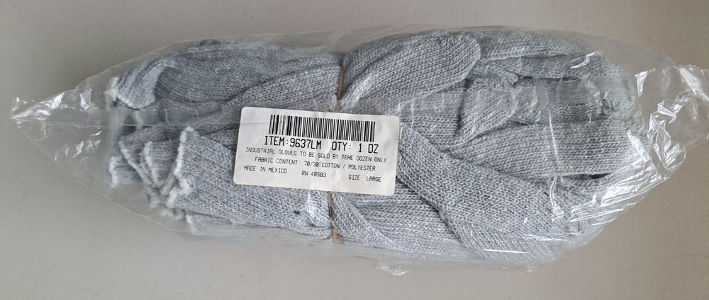 48 PAIR, LARGE, GRAY STRING KNIT GLOVES, REGULAR WEIGHT - 9637