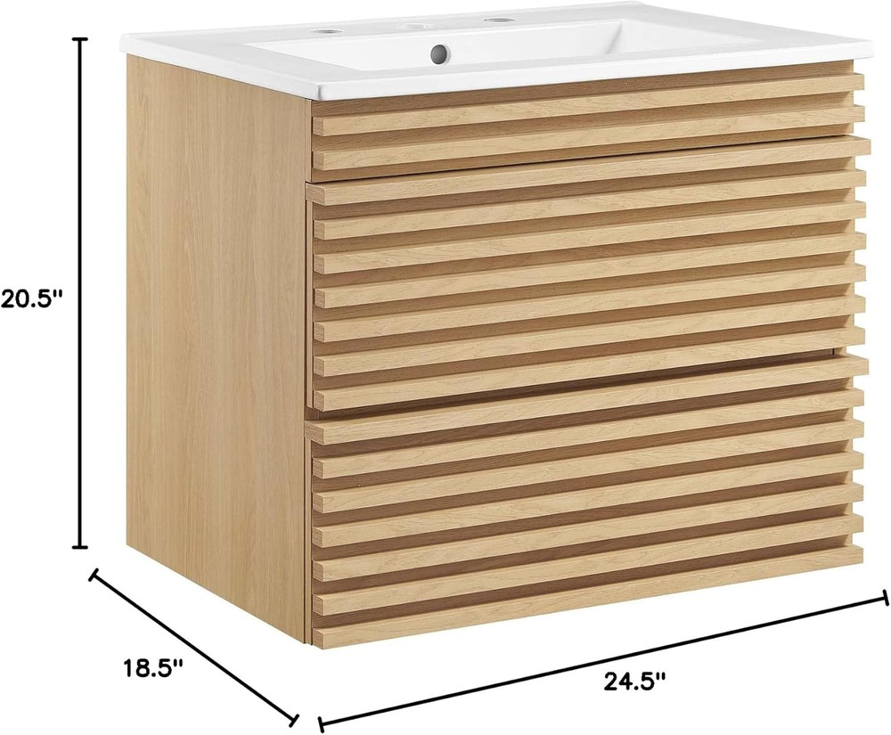 24" Oak White Wall-Mount Bathroom Vanity for Modern Spaces