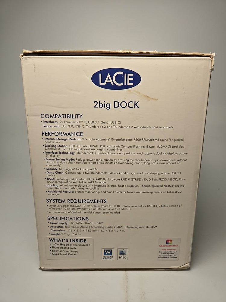 Lacie 2big Dock Thunderbolt 3 Professional RAID Storage 20TB